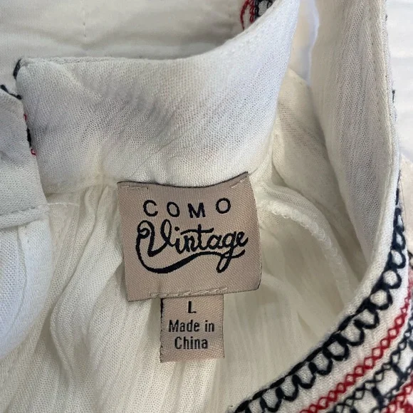 Como Vintage Embroidered White Sleeveless Cold Shoulder Top Size Large - Picture 11 of 13